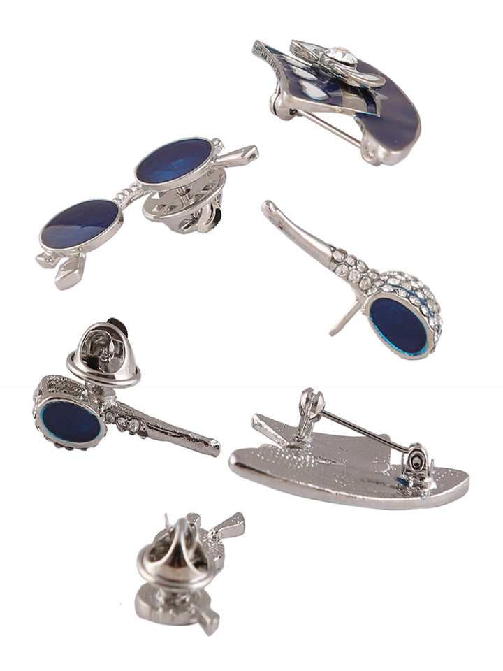 Set of 3 Classic & Stylish Shiny Silver Metal Pin Brooch