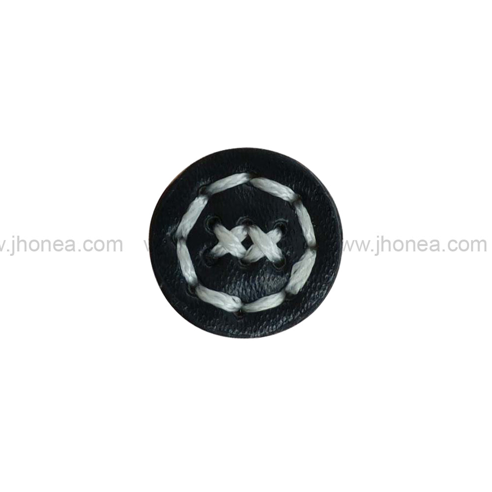 Fancy 17mm(28L) Black with White PU Leather Downhole Loop Buttons