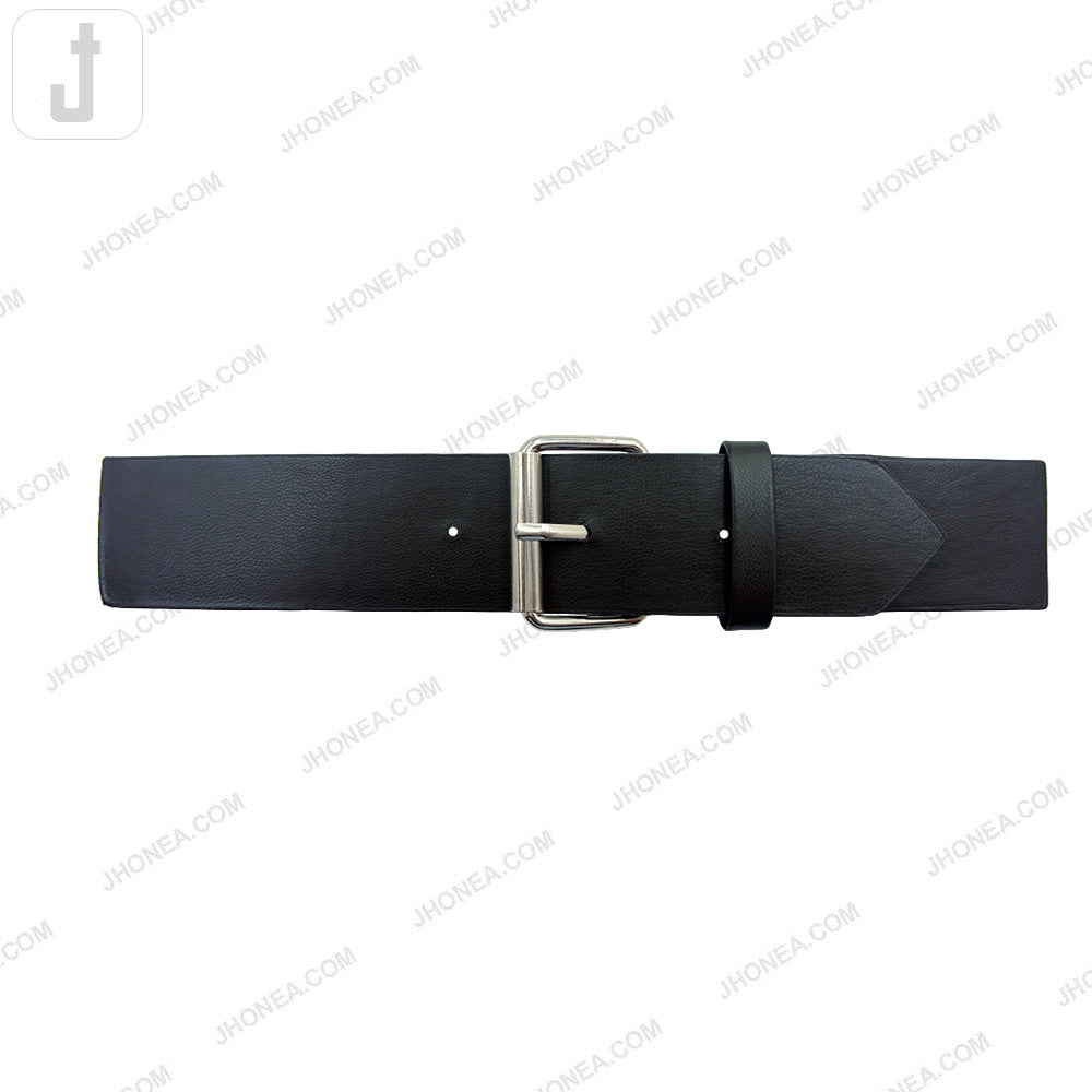 Timeless Silver with Black PU Leather Belt with Adjustable Prong Buckle