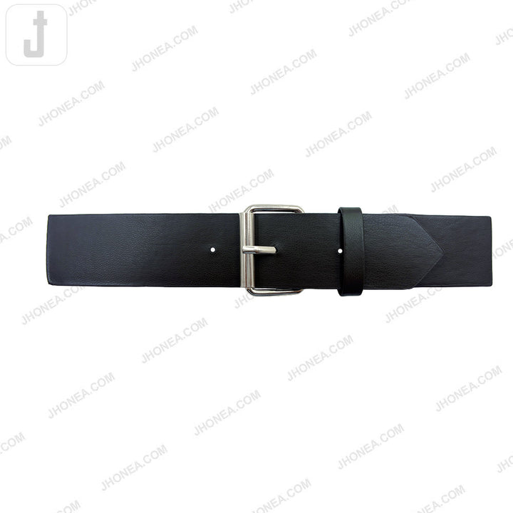 Timeless Silver with Black PU Leather Belt with Adjustable Prong Buckle