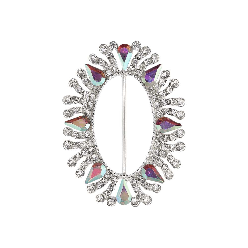 Glamorous Sparkling Oval Shape Drop Iridescent White Diamond Metal Belt Buckle