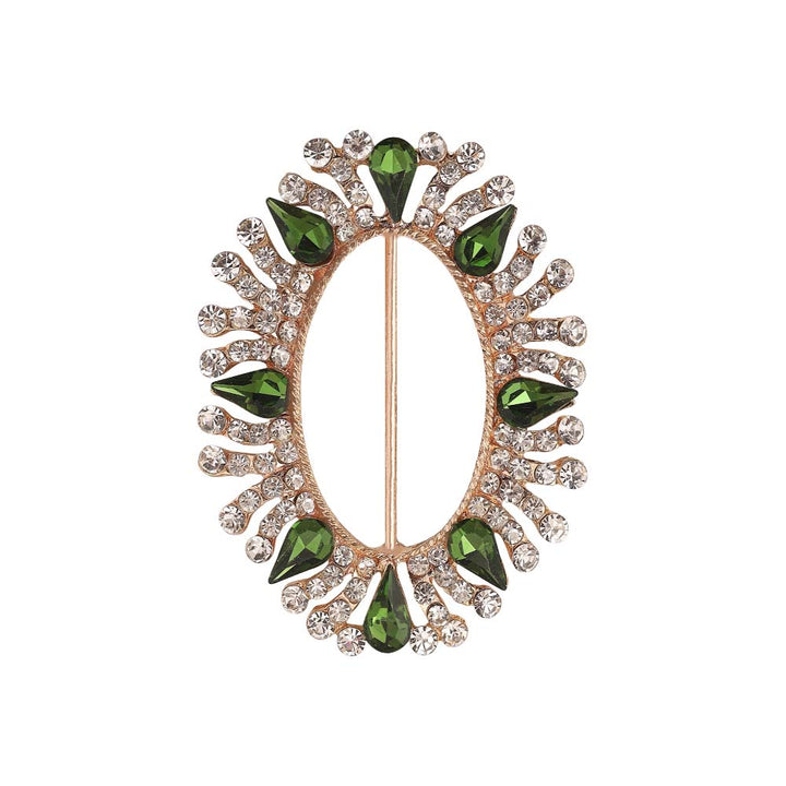 Glamorous Sparkling Oval Shape Drop Green with Silver Diamond Metal Belt Buckle