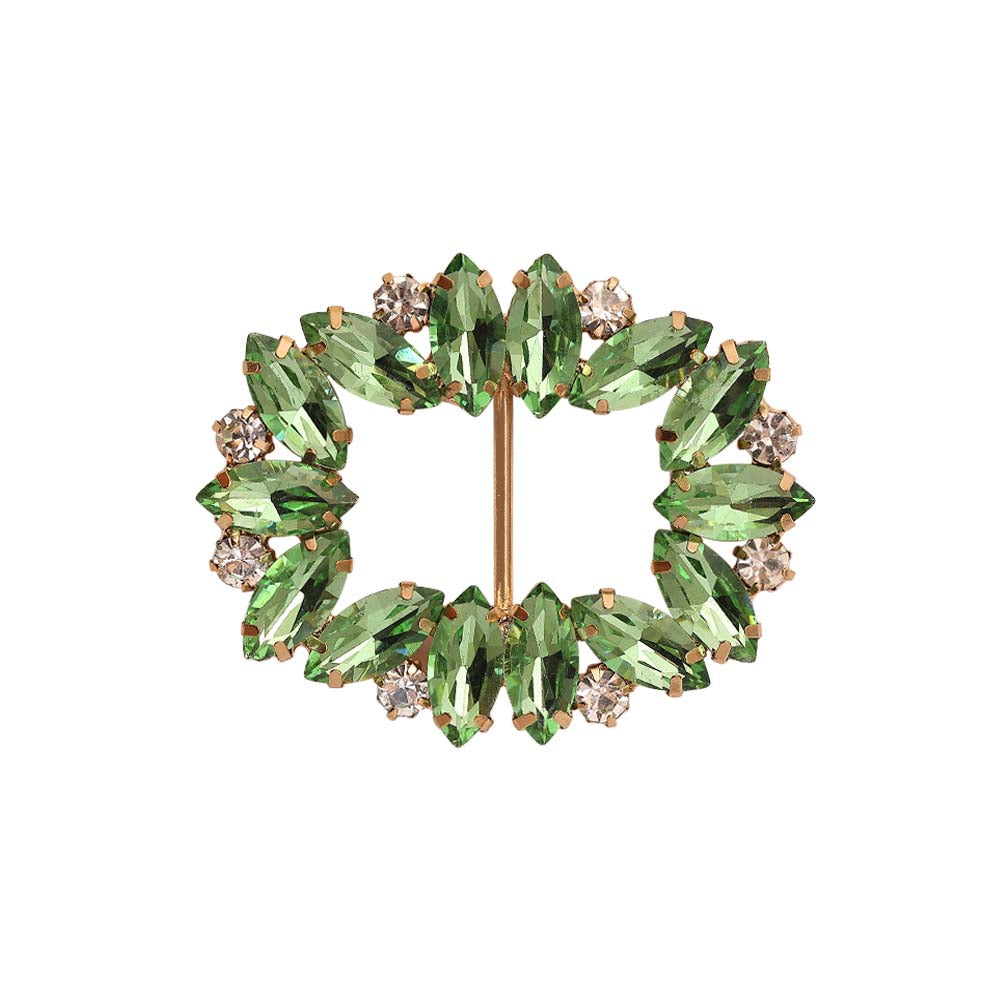 Sparkling Rectangle Shape Shiny Leaf Light green Diamond Belt Buckle