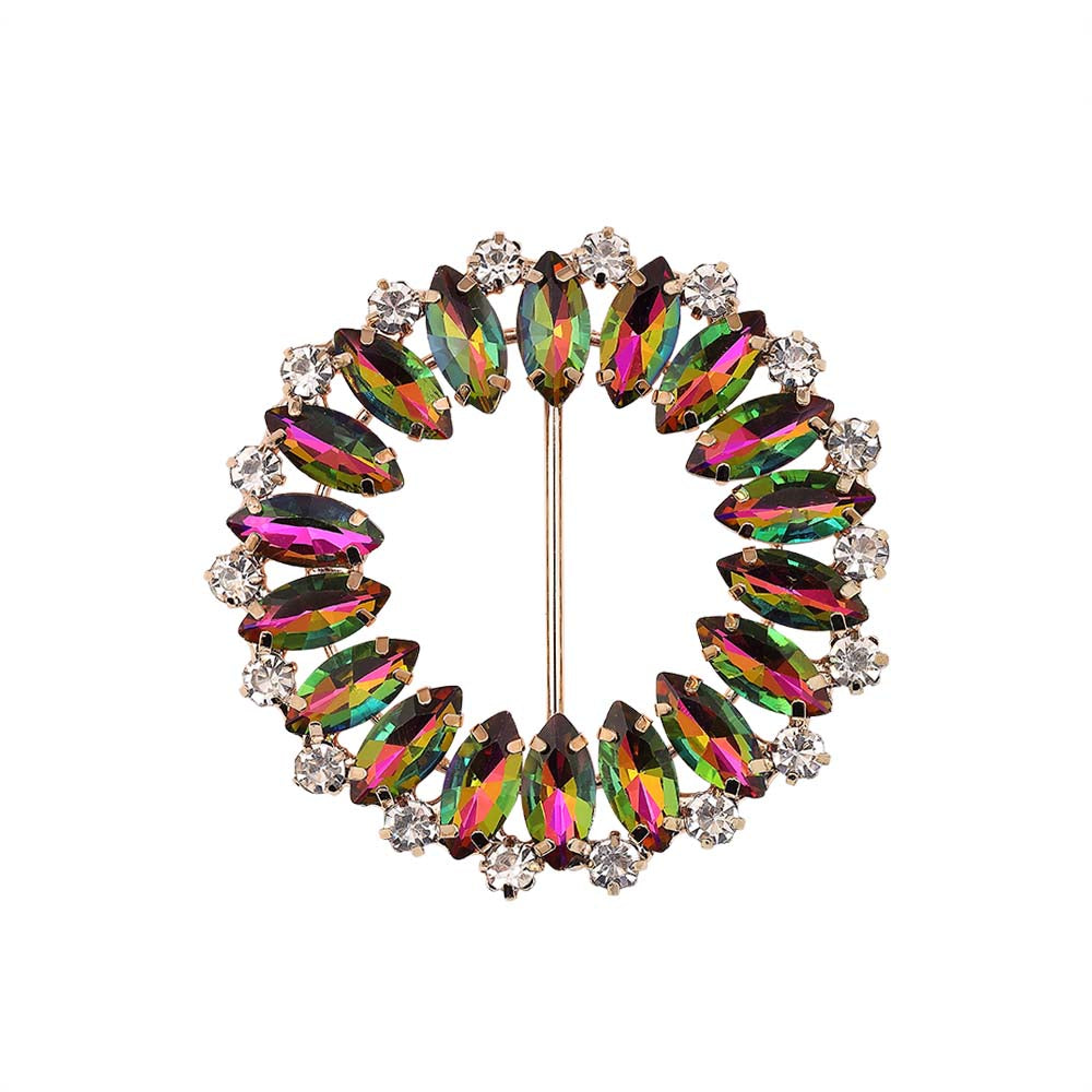 Sparkling Round Shape Leaf Rainbow Diamond Metal Belt Buckle