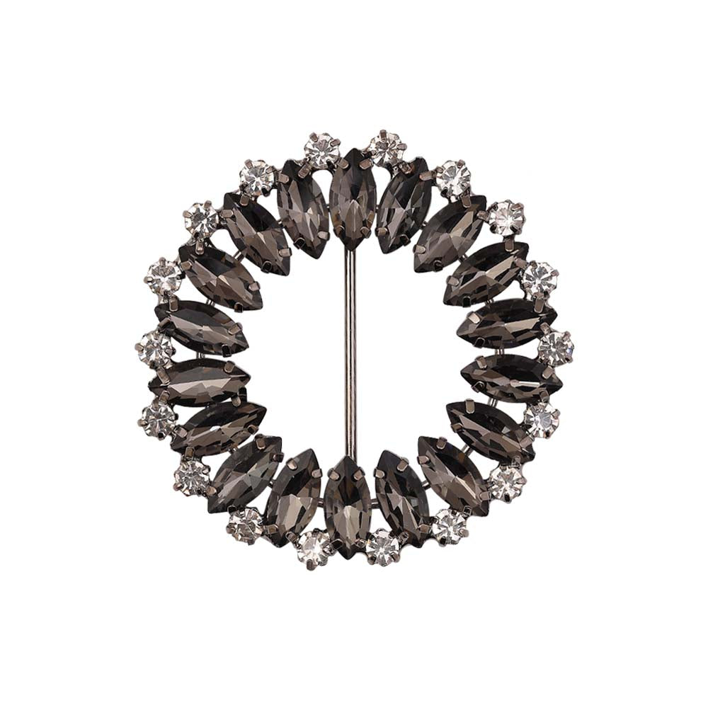 Sparkling Round Shape Leaf Black Diamond Metal Belt Buckle