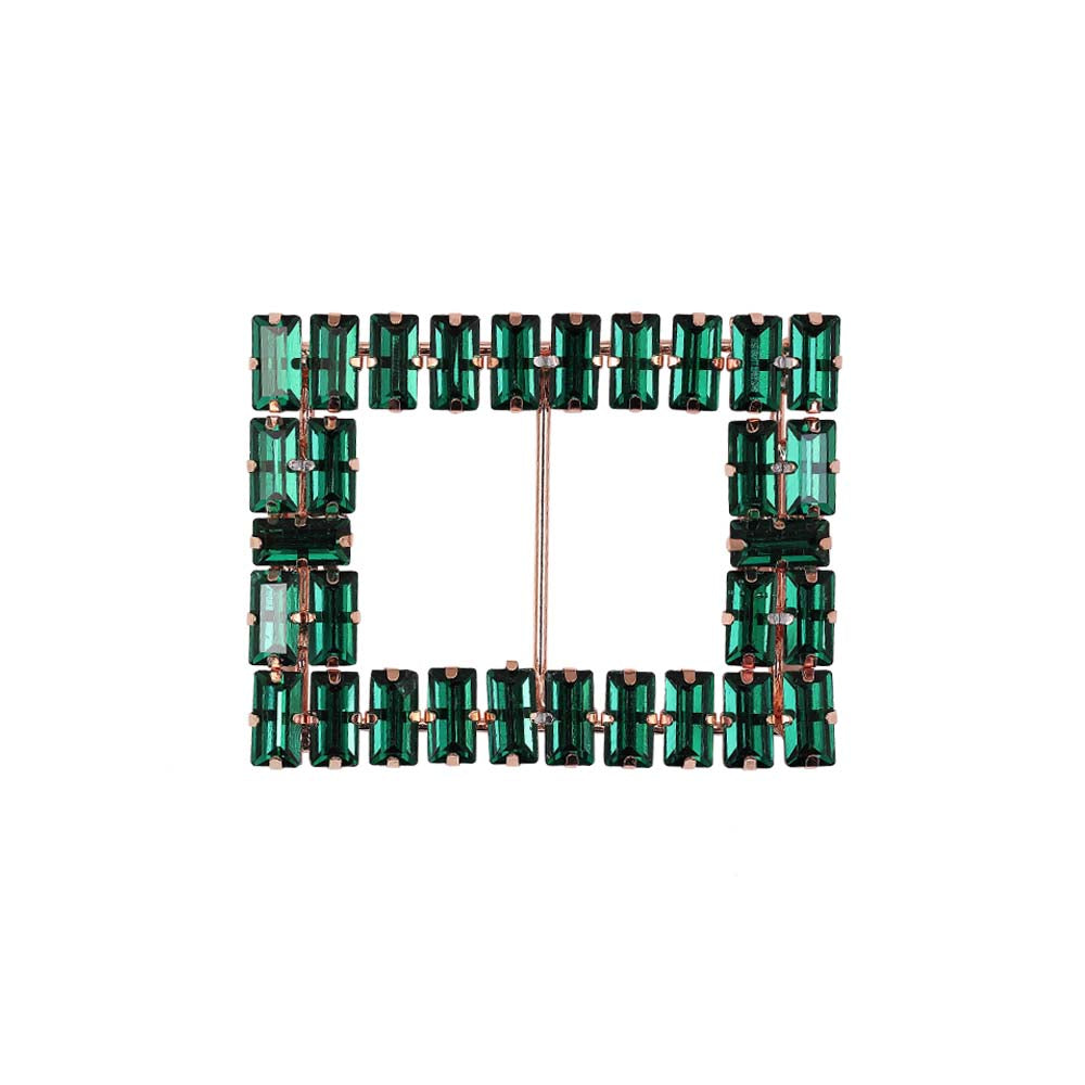 Sparkling Rectangle Shape Designer Green Diamond Metal Belt Buckle