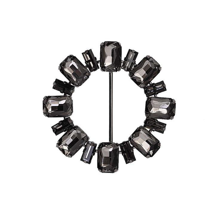 Sparkling Round Shape Decorative Black Diamond Ladies Belt Buckle