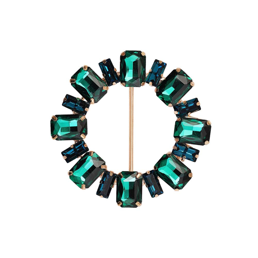 Sparkling Round Shape Decorative Aqua Blue with Green Diamond Ladies Belt Buckle