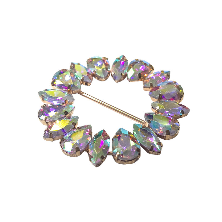 Sparkling Iridescent Round Shape Leaf Diamond Metal Belt Buckle