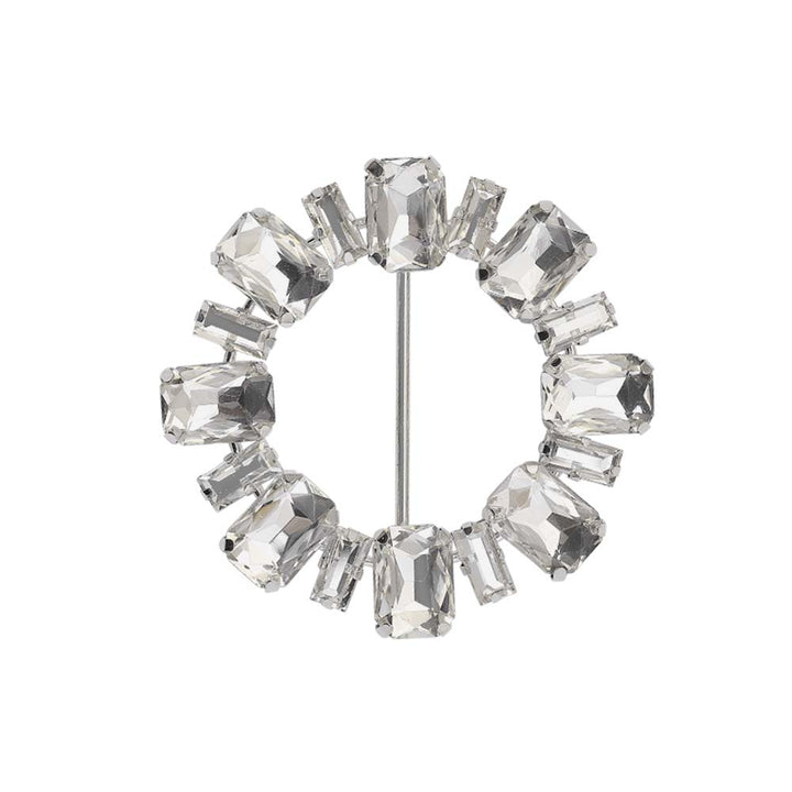 Sparkling Round Shape Decorative Silver Diamond Ladies Belt Buckle