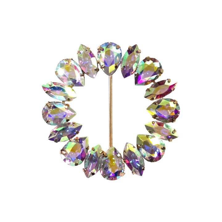 Sparkling Iridescent Round Shape Leaf Diamond Metal Belt Buckle