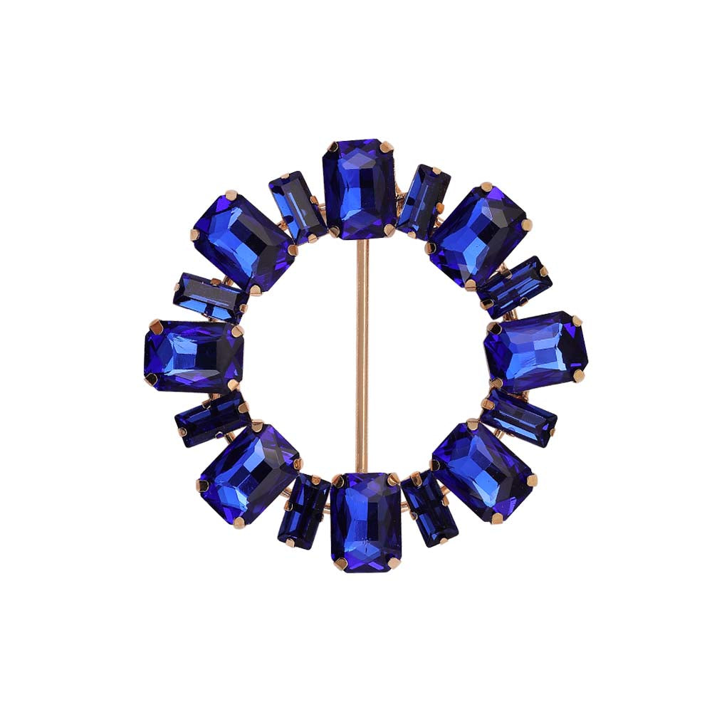 Sparkling Round Shape Decorative Royal Blue Diamond Ladies Belt Buckle
