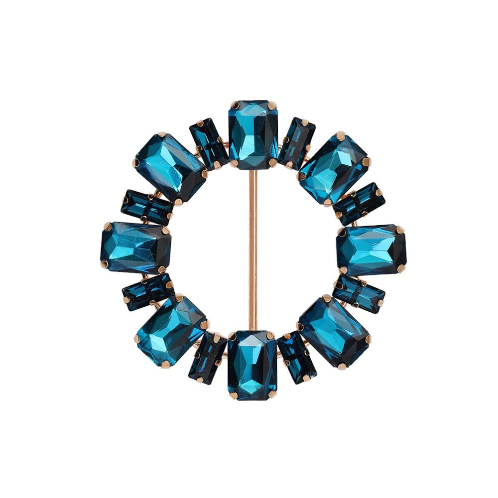 Sparkling Round Shape Decorative Aqua Blue Diamond Ladies Belt Buckle