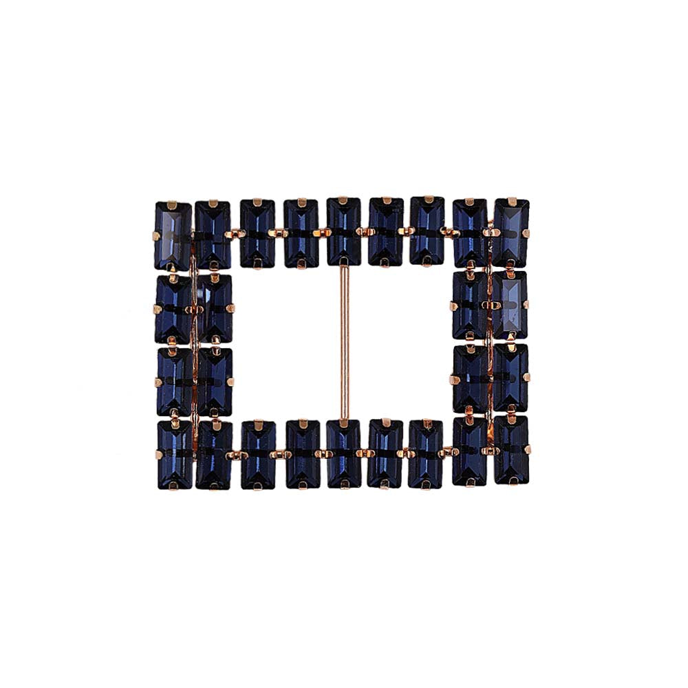 Sparkling Rectangle Shape Navy Blue Diamond Metal Belt Buckle