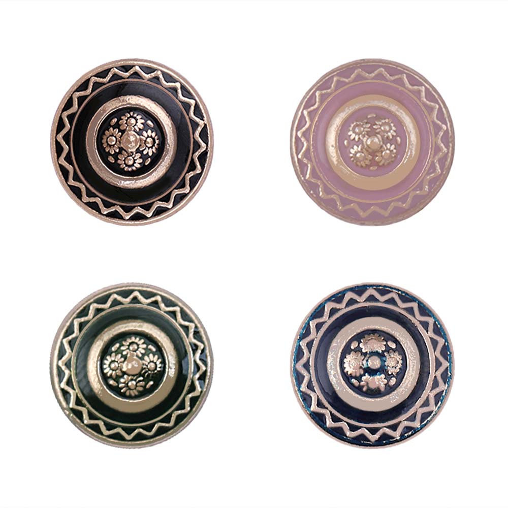 Beautiful 10mm (16L) Floral Design Enamel Colour Metal Buttons