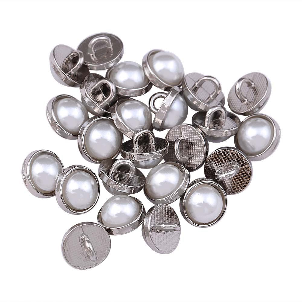 10mm (16L) Plain Round Rim Shiny Silver Pearl Buttons