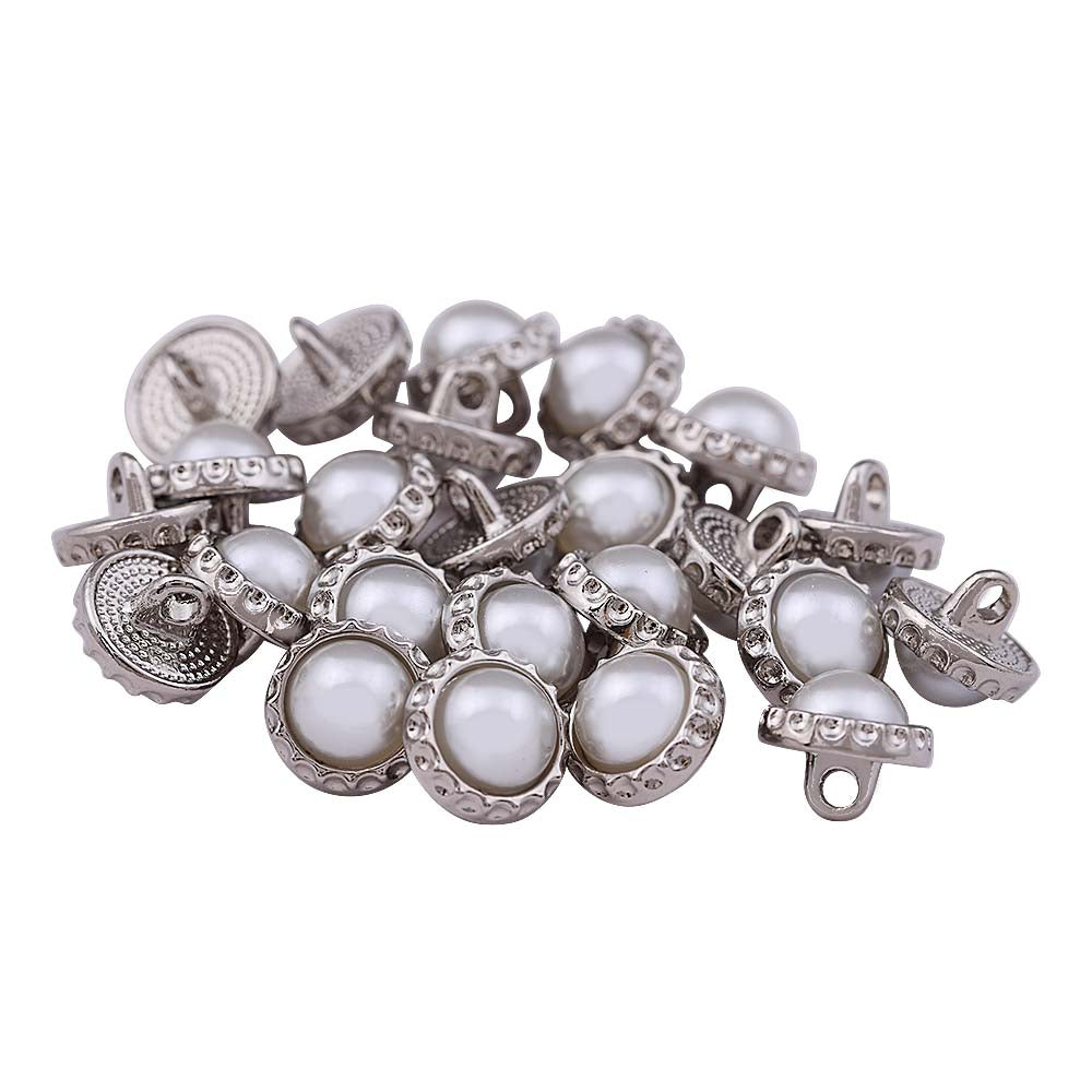 Decorative Rim 11mm Shiny Silver Pearl Metal Buttons