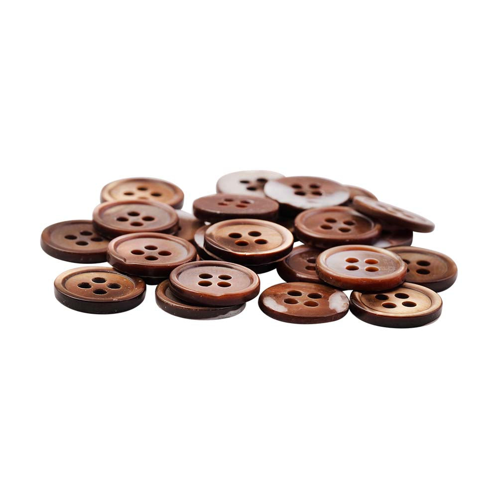 Round Rim Glossy 4 Hole Natural Iridescent Brown Shirt Buttons