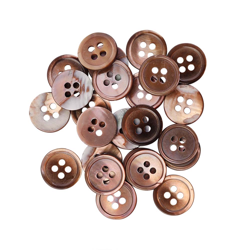 Round Rim Glossy 4 Hole Natural Iridescent Brown Shirt Buttons