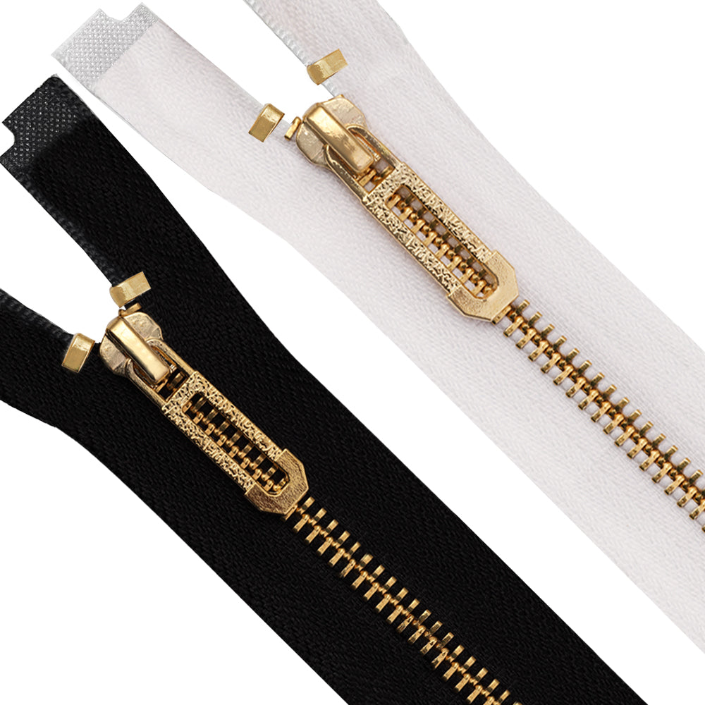 #5 Gold with Black/White Tape Decorative Dress Zipper