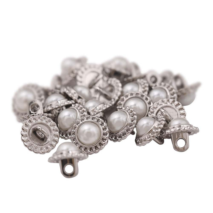 Flower Design Round Shape Shiny Pearl Metal Buttons