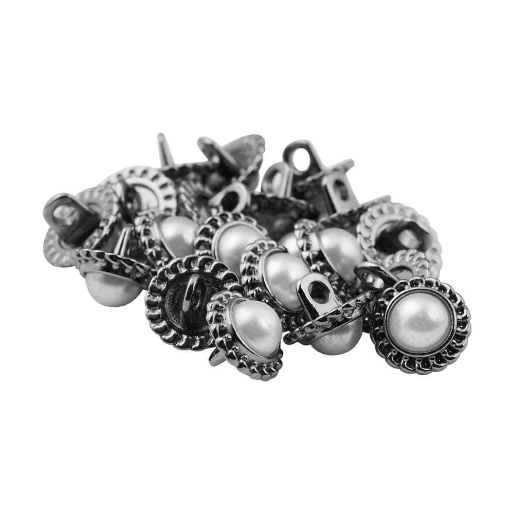 Flower Design Round Shape Shiny Pearl Metal Buttons