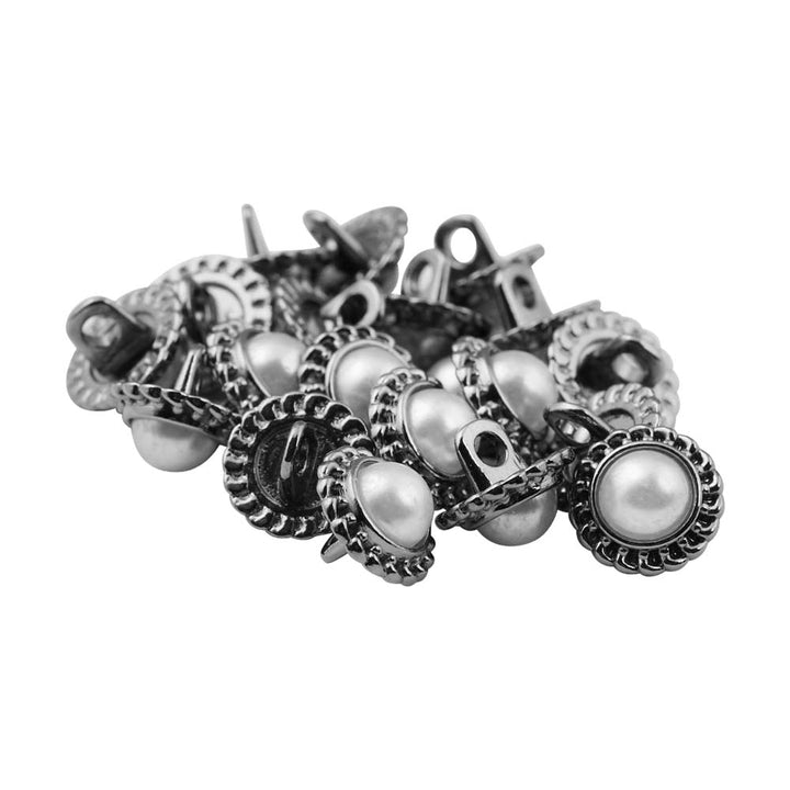 Flower Design Round Shape Shiny Pearl Metal Buttons