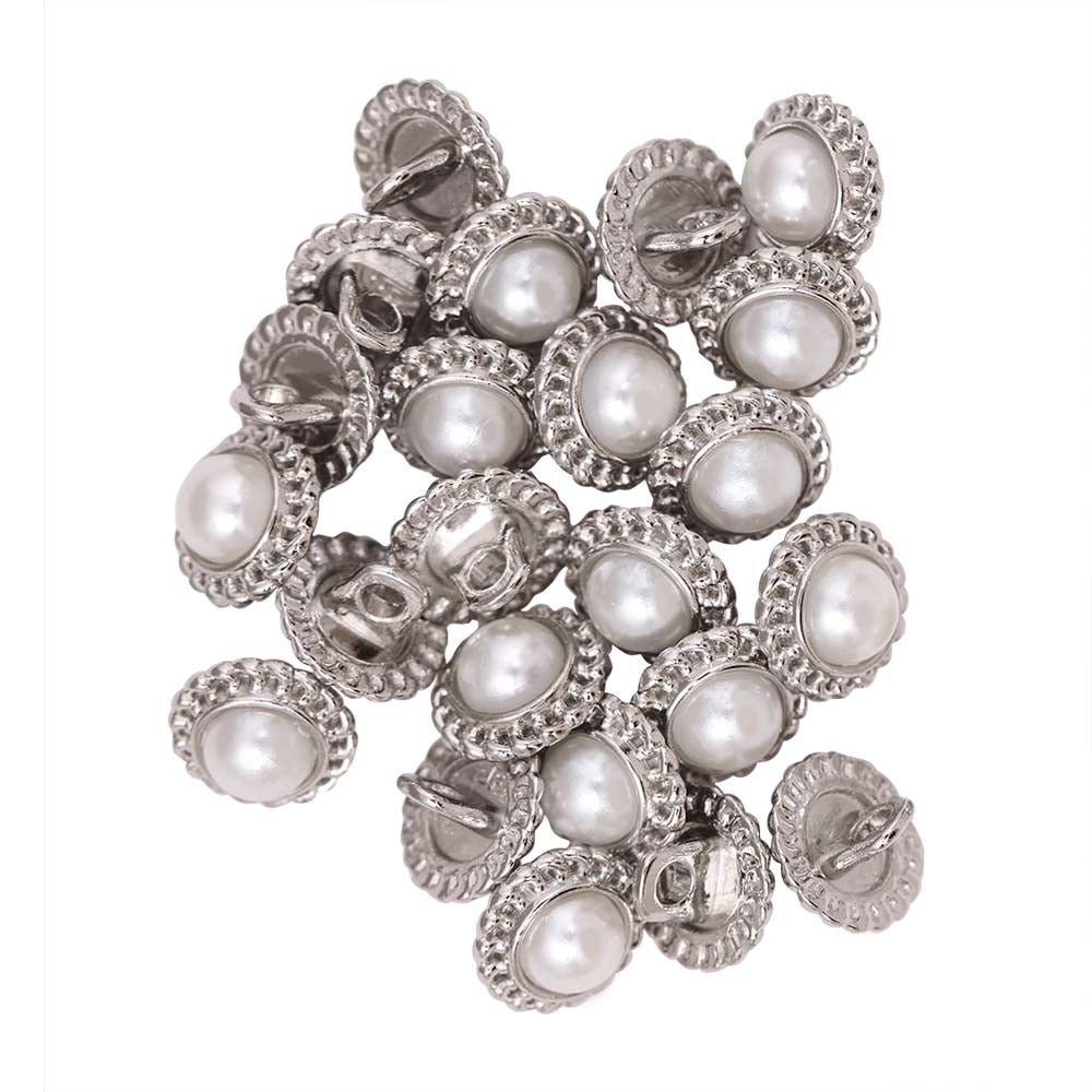 Flower Design Round Shape Shiny Pearl Metal Buttons