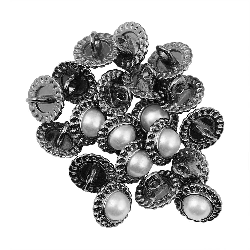 Flower Design Round Shape Shiny Pearl Metal Buttons