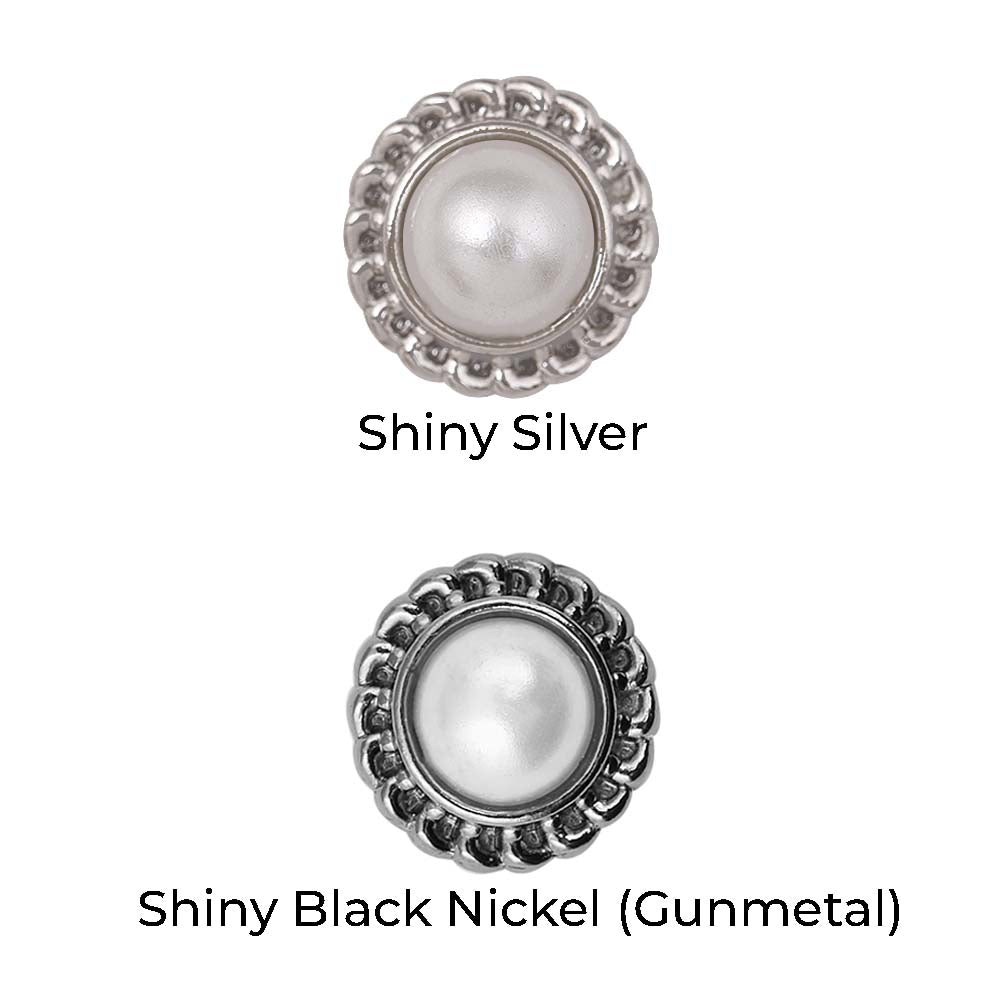 Flower Design Round Shape Shiny Pearl Metal Buttons