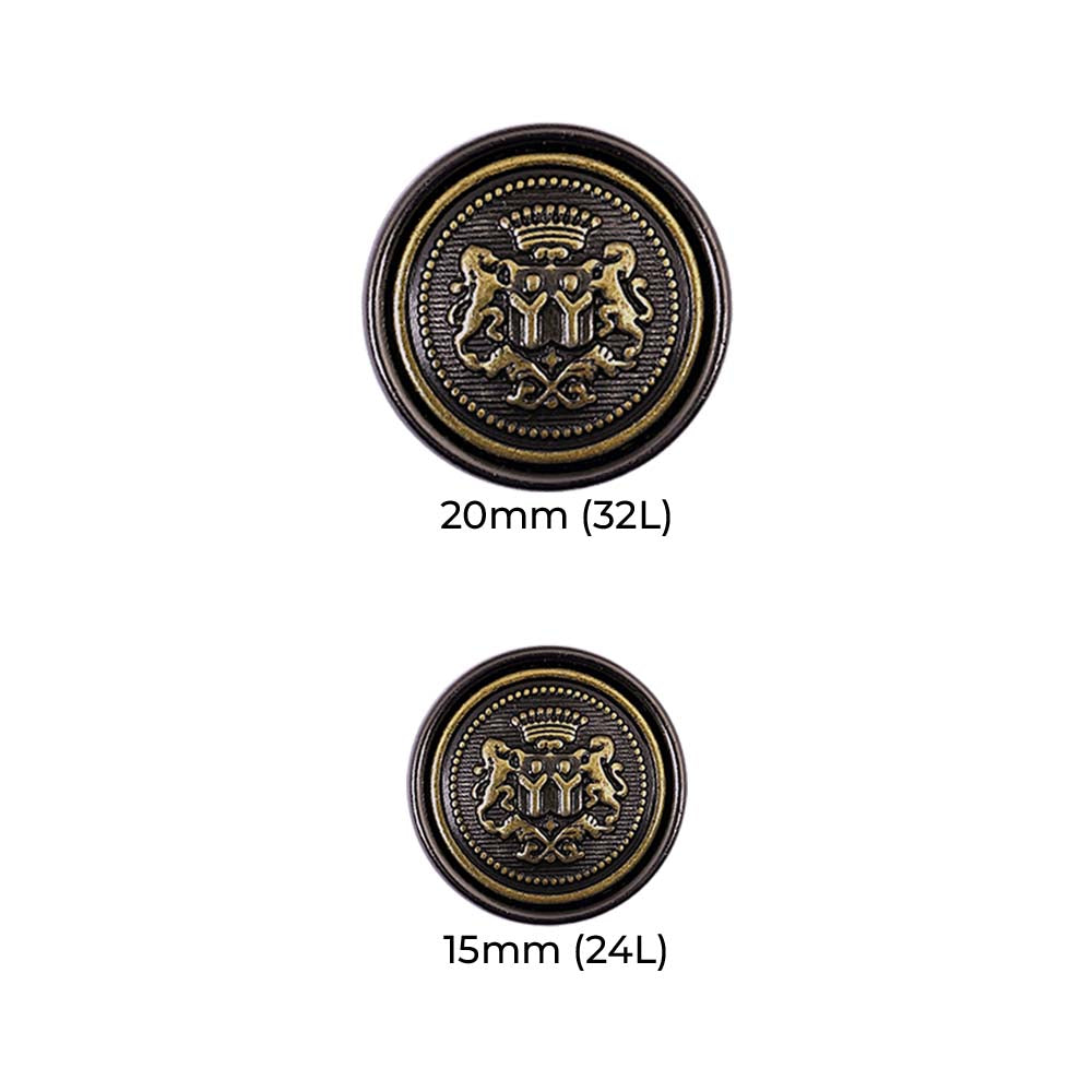 Premium Shiny Gunmetal with Antique Brass Crest Emblem Metal Buttons