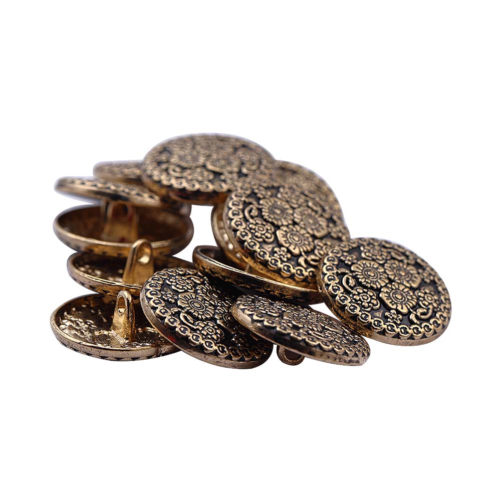 Intricate Flower Design Antique Finish Metal Buttons for Sherwani