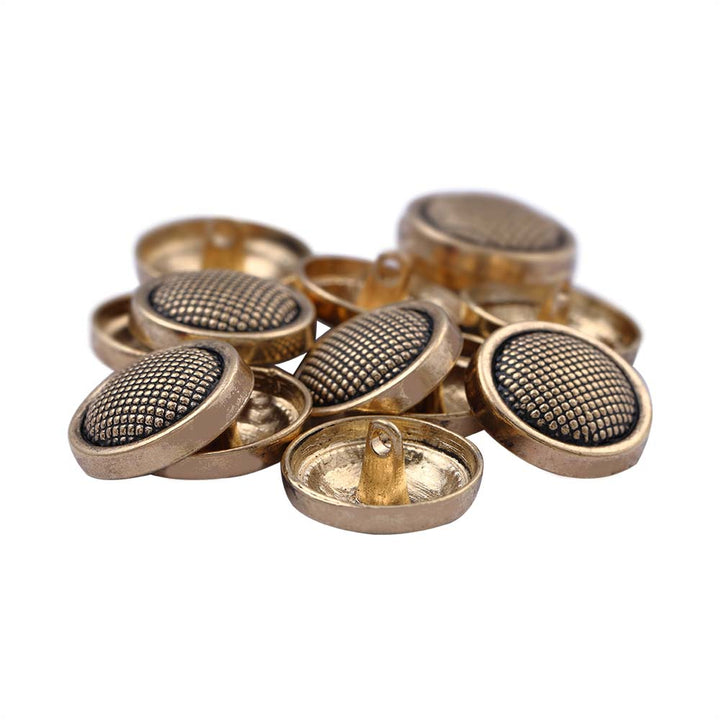 Round Shape Rounded Rim Checks Surface Antique Metal Buttons