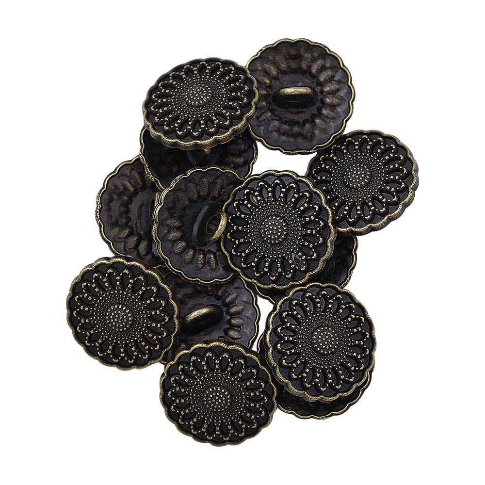 Scalloped Edges Flower Pattern Antique Metal Buttons