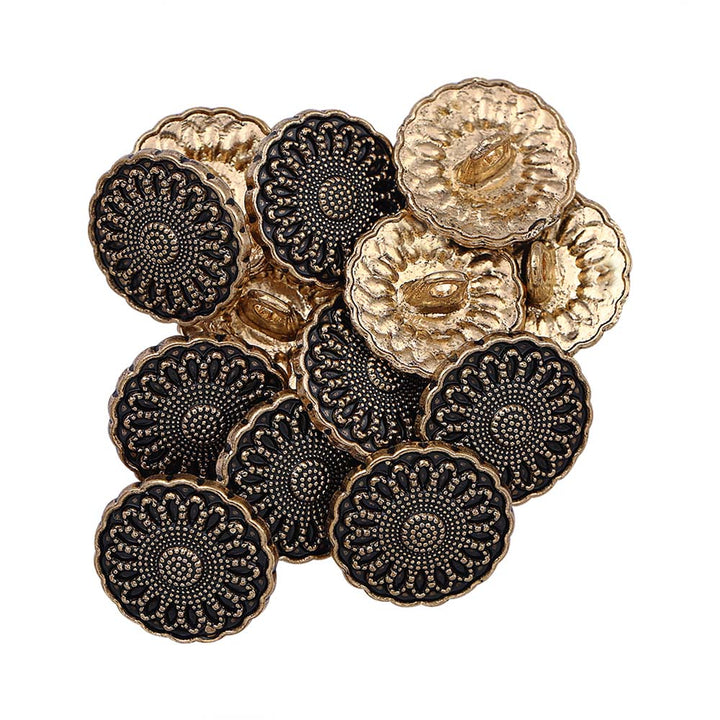 Scalloped Edges Flower Pattern Antique Metal Buttons