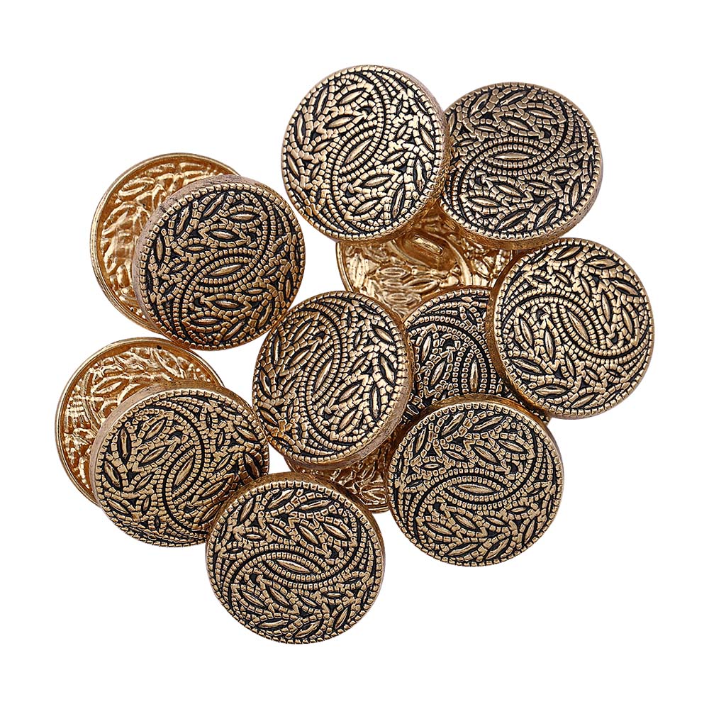 Leaf Pattern Antique Gold Finish Metal Buttons for Clothing