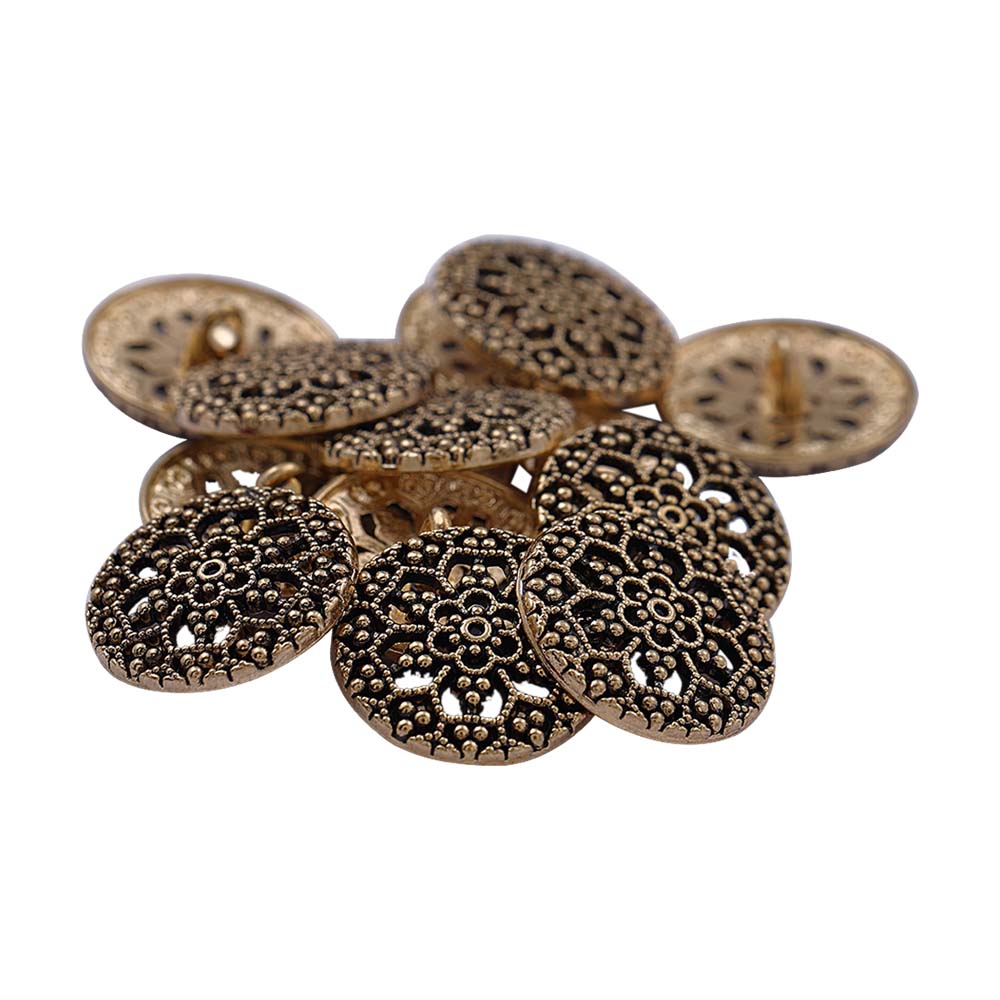 Floral Pattern Antique Gold Finish Metal Buttons for Clothing