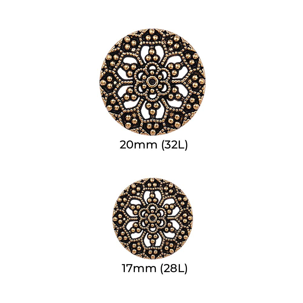 Floral Pattern Antique Gold Finish Metal Buttons for Clothing