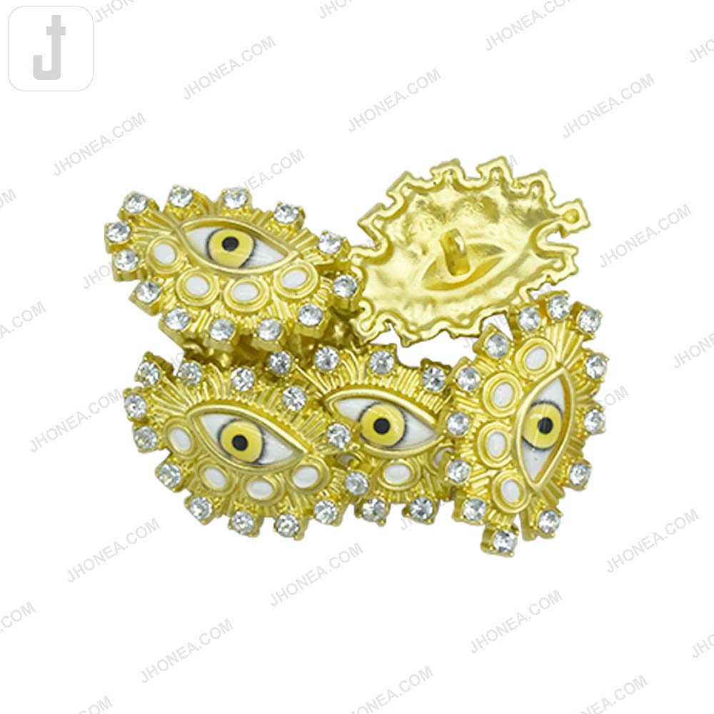 Fancy Eye Metal Button with Diamond Accents for Designer Wear