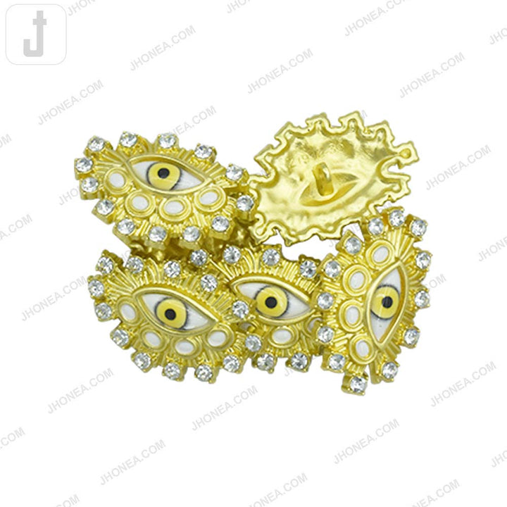 Fancy Eye Metal Button with Diamond Accents for Designer Wear