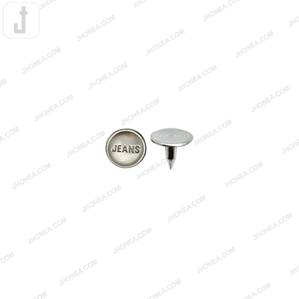 7mm matte silver jeans rivet fastener studs with alloy top caps and aluminum nails for denim, leather craft, bags, jackets, and DIY sewing projects.