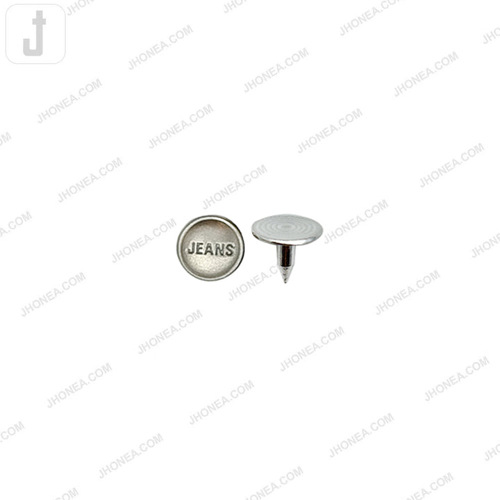 7mm matte silver jeans rivet fastener studs with alloy top caps and aluminum nails for denim, leather craft, bags, jackets, and DIY sewing projects.