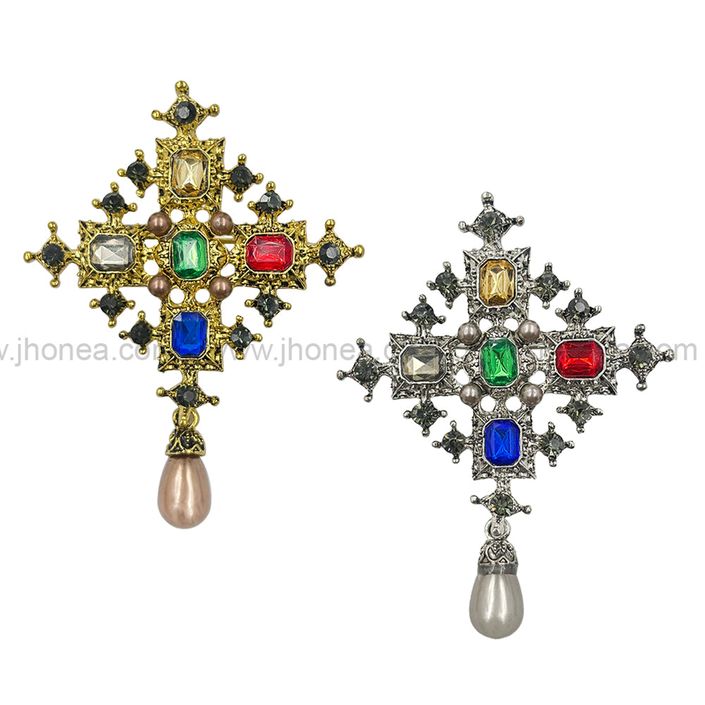 Beautiful Vintage Multicolour Diamond & Pearl Brooch Pin