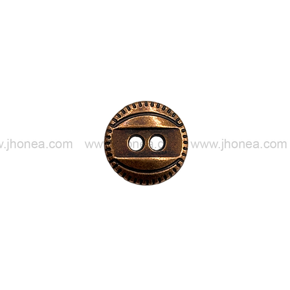 Western Style 2-Hole Round Shape Antique Copper Metal Button for Dresses