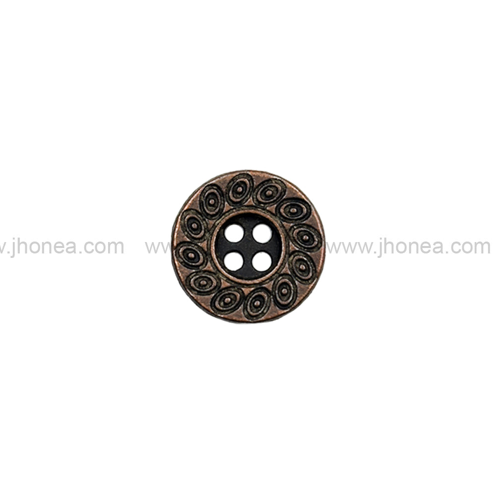 Beautiful Eye-Catching Engraved Design Antique Copper 4-Hole Metal Buttons
