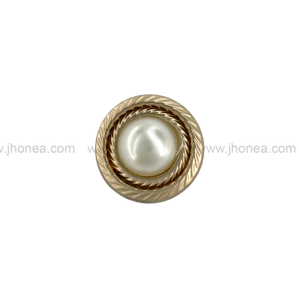 Matte Gold Round Shape Pearl Metal Button with Downhole Loop
