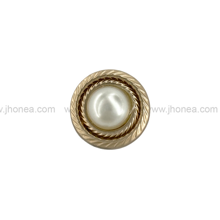 Matte Gold Round Shape Pearl Metal Button with Downhole Loop