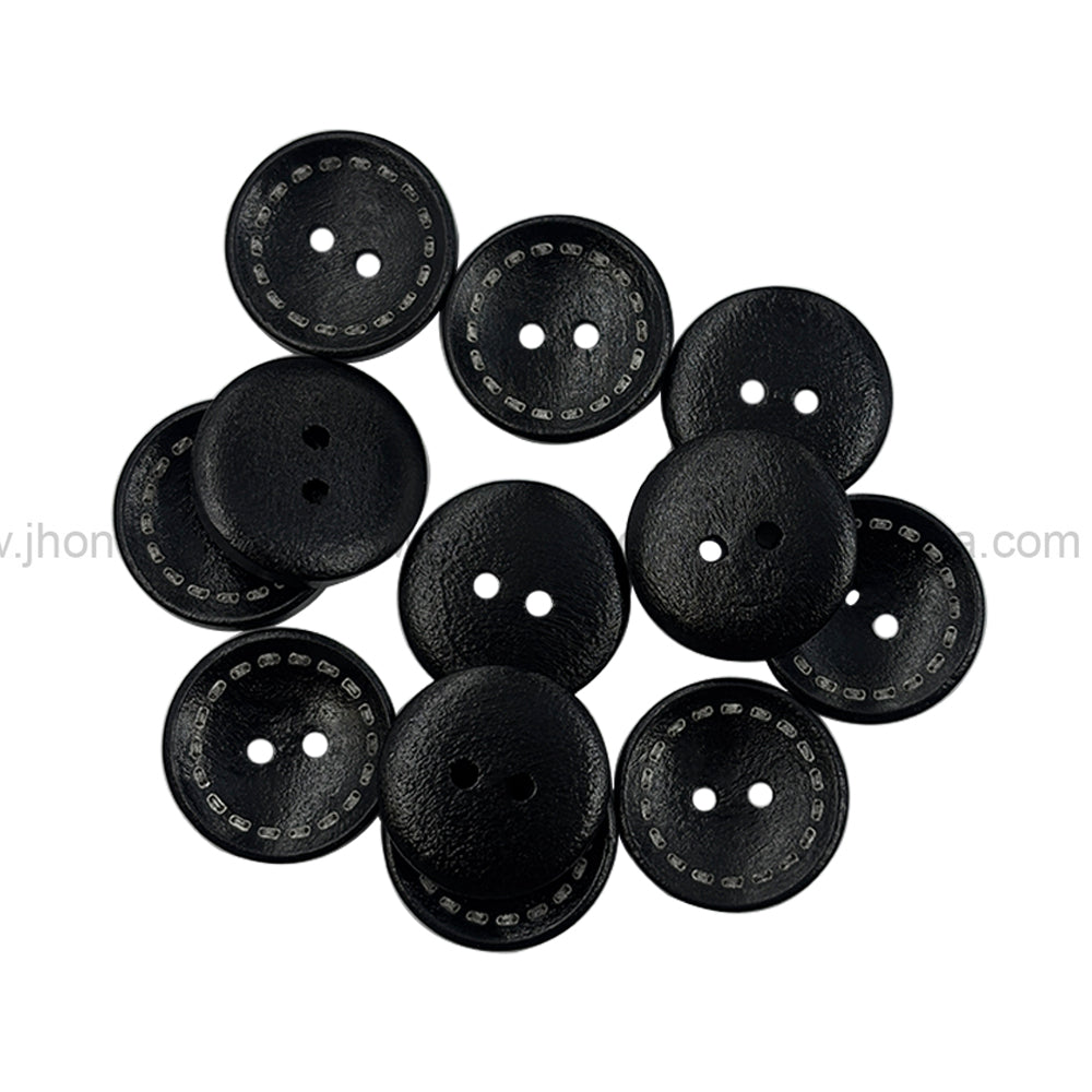 Round Shape 2-Hole Classic Black Hollow Wooden Buttons