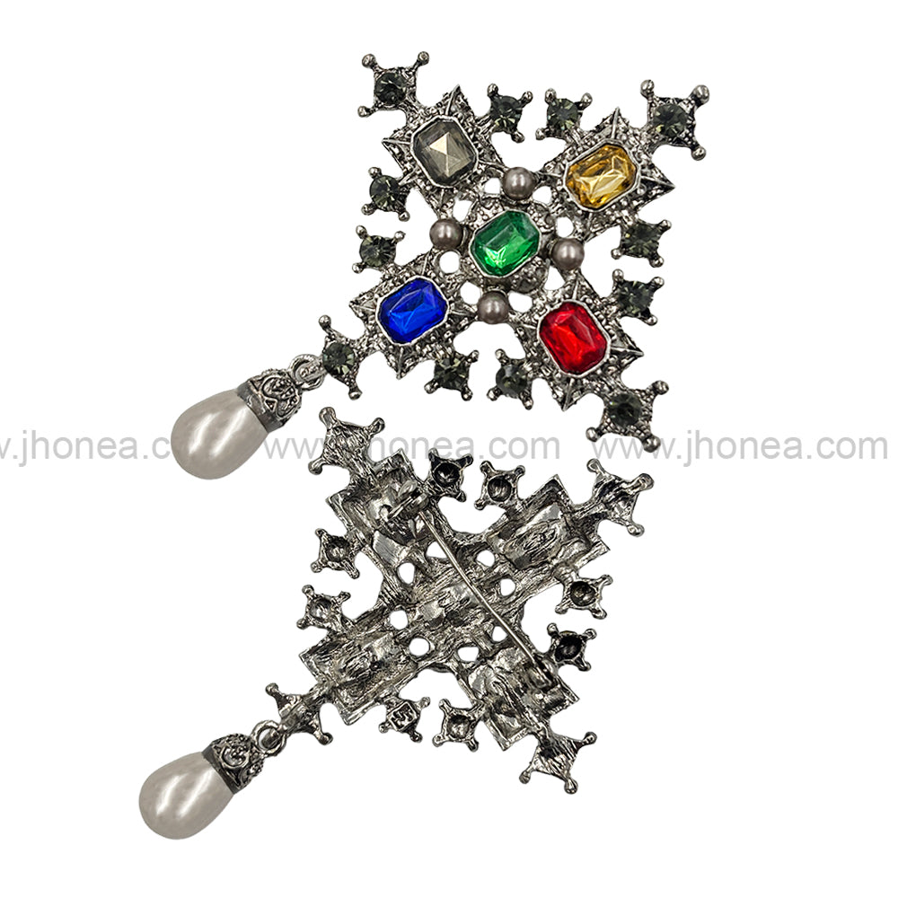 Beautiful Vintage Multicolour Diamond & Pearl Brooch Pin