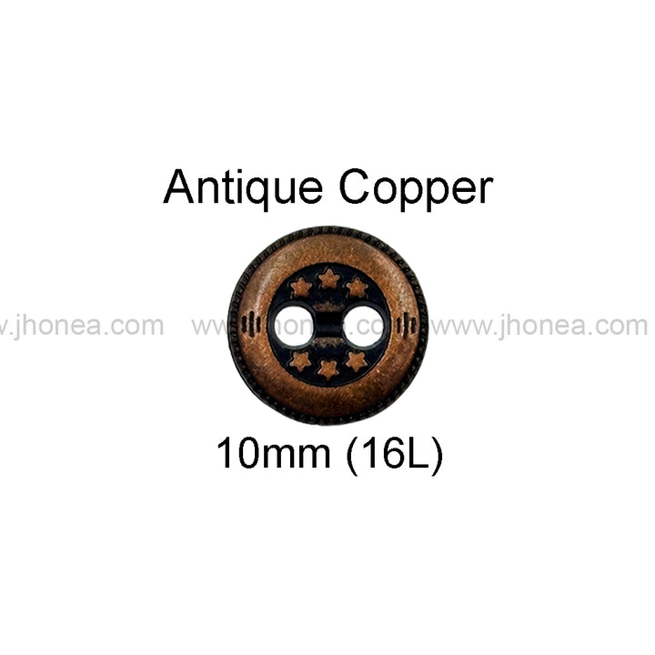 Premium Round Shape Stars Engraved 2-Hole Metal Buttons